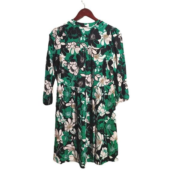 Anthropologie Dress Maeve Green Floral Juno 3/4 Sleeve Black White Size XS - Picture 4 of 5